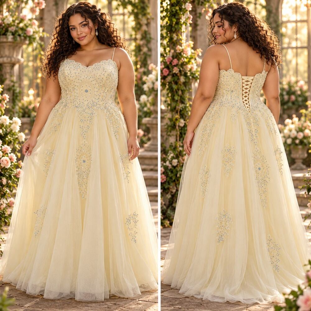Say Yes 16W Light Yellow Beaded Corset Back Formal Ball Gown NWT MSRP $219